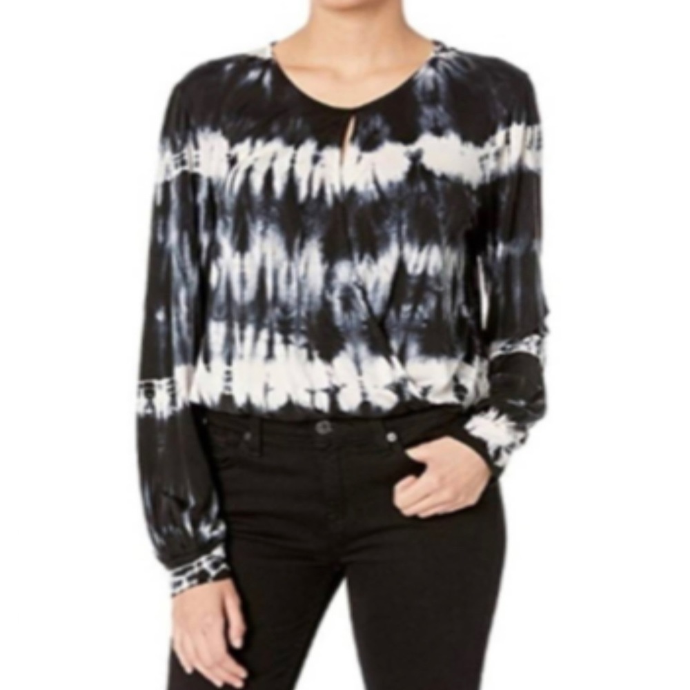 Young Fabulous & Broke Jayden Tie Dye Surplice Wrap Open Front Top Black Ghost